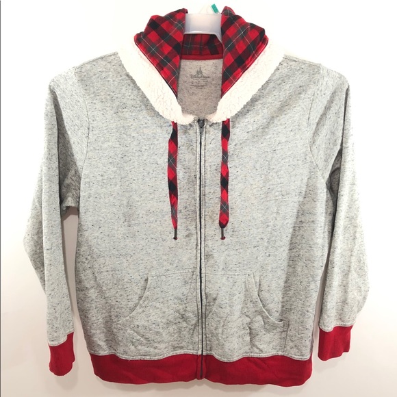 Disney Parks Minnie Mouse Gray Pullover Full Zip Sweater Hoodie Bow Ears Size M - Picture 5 of 11